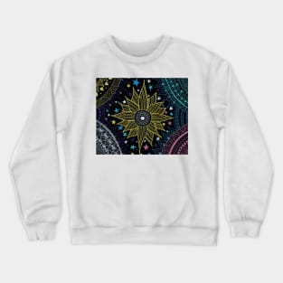 Cute Stars & Pretty Sun Mandala Doodles in a Magical Galaxy Crewneck Sweatshirt